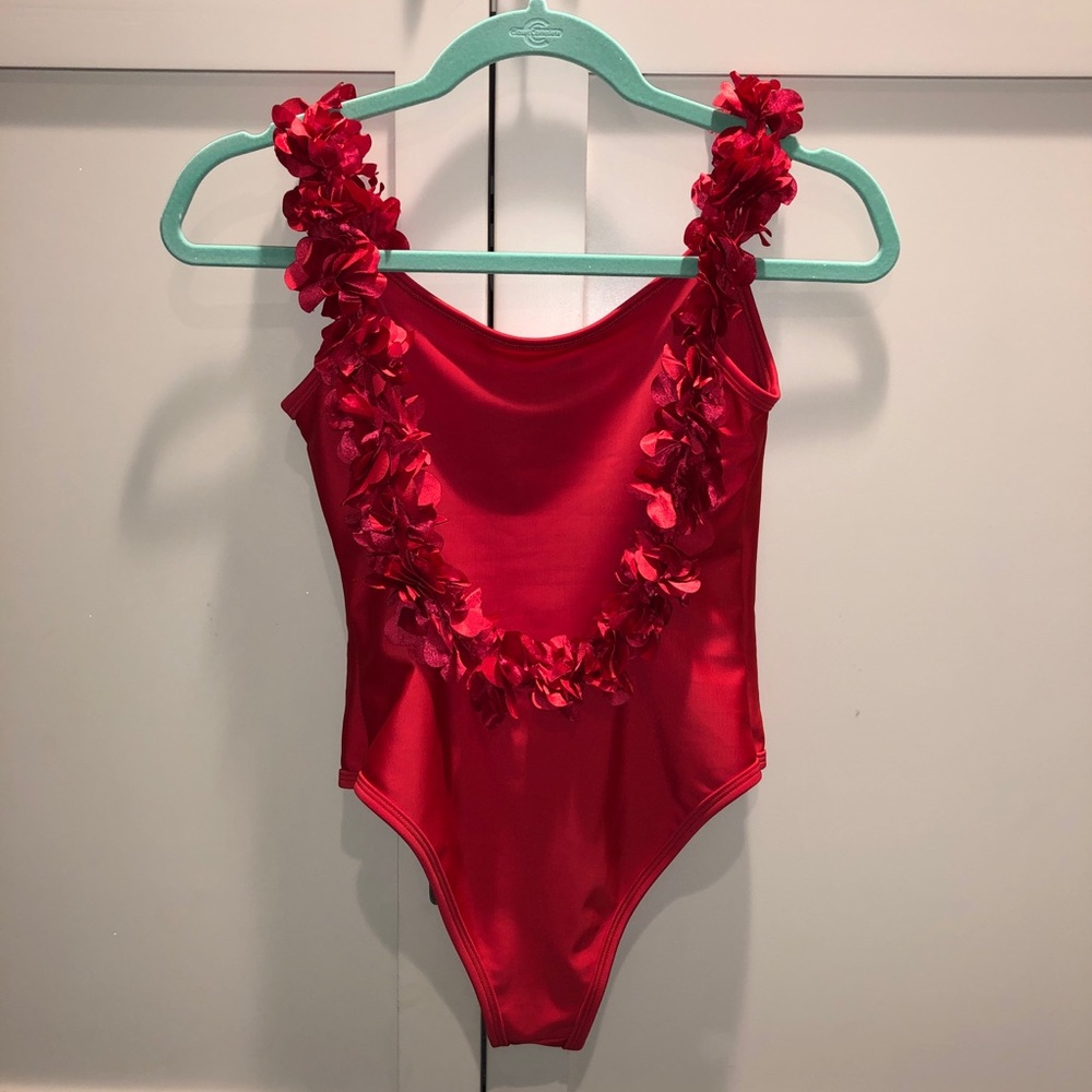 Stereo Flowers Detail Low Back One Piece Swimsuit